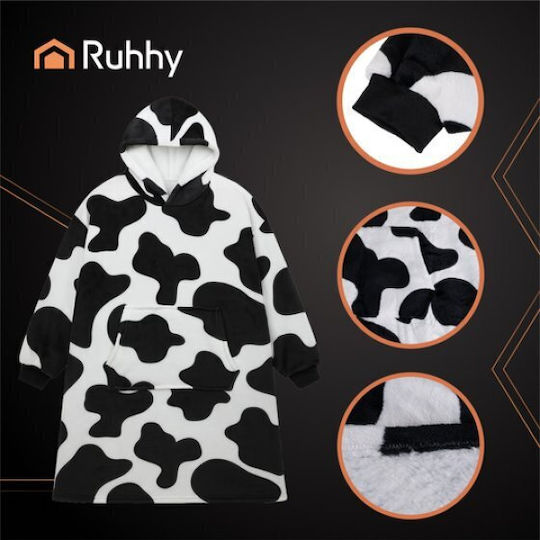 Ruhhy Furry Blanket with Sleeves 115x80cm Black and White 18567-0