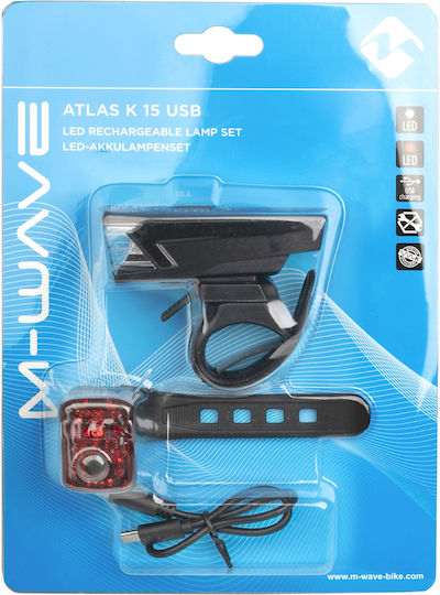 M-Wave Atlas Επαναφορτιζόμενο Σετ Φώτα Ποδηλάτου