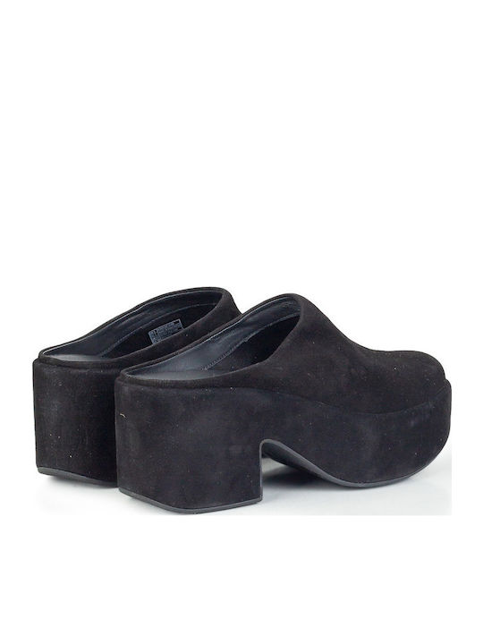 Suede Mules με Τακούνι σε Μαύρο Χρώμα