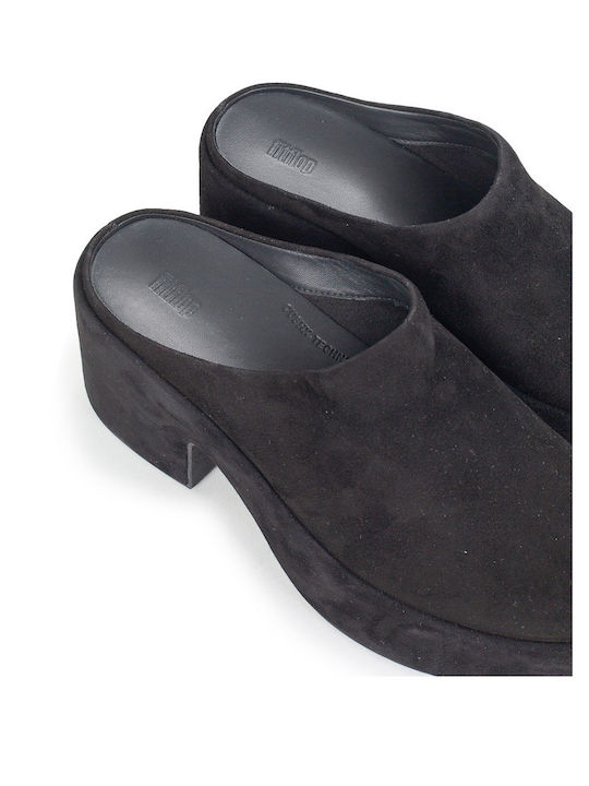 Suede Mules με Τακούνι σε Μαύρο Χρώμα