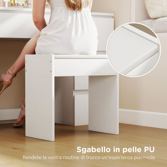 Floor-standing Wooden Bedroom Dressing Table White with Mirror & Stool 110x39.5x140cm