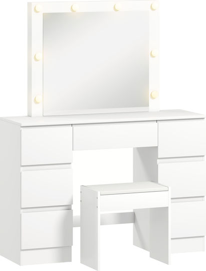 Floor-standing Wooden Bedroom Dressing Table White with Mirror & Stool 110x39.5x140cm