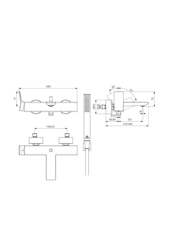 Ideal Standard Αναμεικτική Μπαταρία Μπανιέρας Ασημί