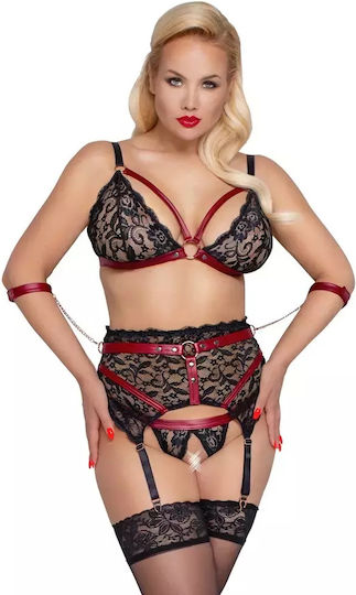 Cottelli Collection Set Sexy De Lenjerie Cu Dantelă Negru 3 Bucăți