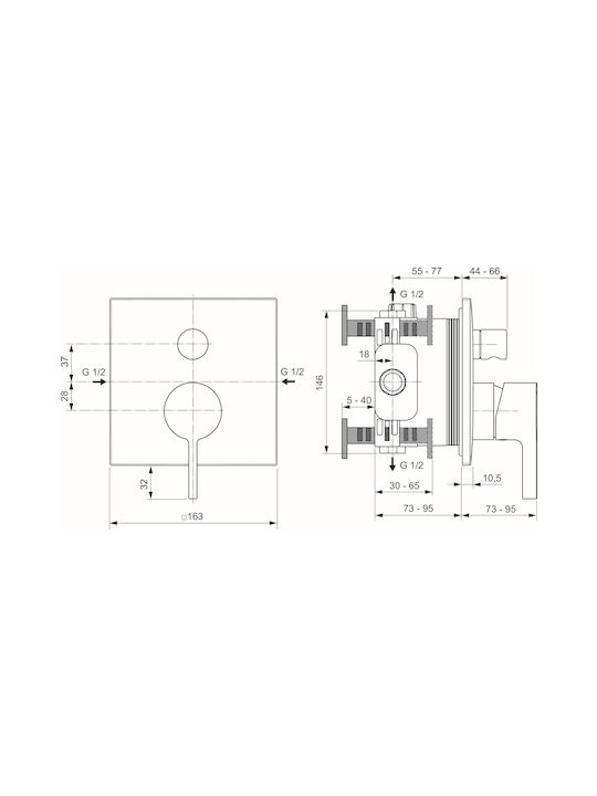 Вградена Батерия 2 Изхода Ideal Standard Joy Neo A7622a5 Сиво Мат Magnetic Grey