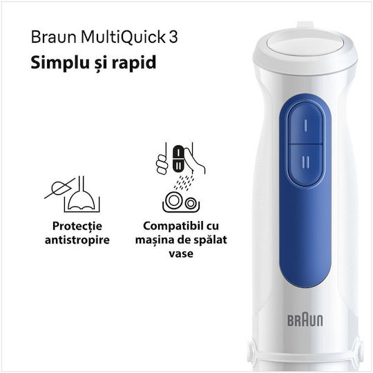 Braun MultiQuick 3 Blender de Mână cu Tijă din Inox 900W Alb