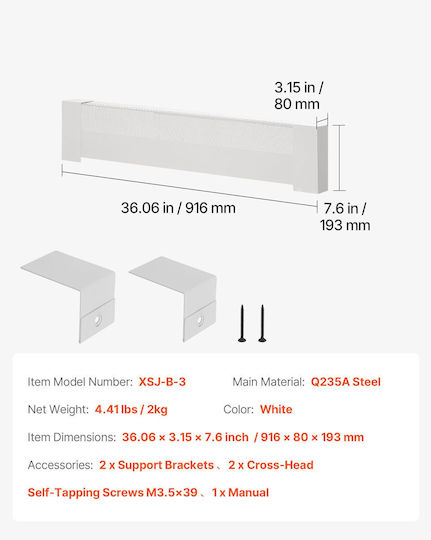 Vevor Radiator Cover 3 Ft 916 Mm White Dbjrqgthjbascf4nr001v0