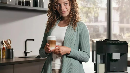 Siemens Eq500 Αυτόματη Μηχανή Espresso 1500W Πίεσης 15bar για Cappuccino με Μύλο Άλεσης Μαύρη 1307069