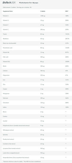 Biotech USA Multivitamin for Women Мултивитамин за Енергия 60 Таблетки