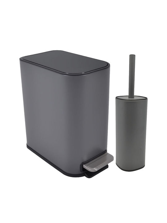 Ankor Metallic Toilet Brush and Basket Set Soft Close 5lt Gray