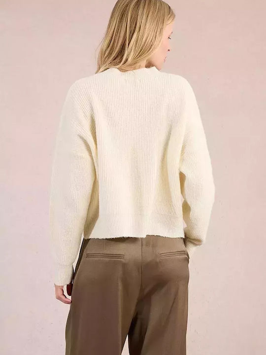 Women's Long Sleeve Sweater Woolen Floral White