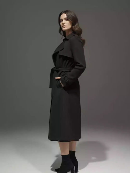 Women's Black Coat with Belt