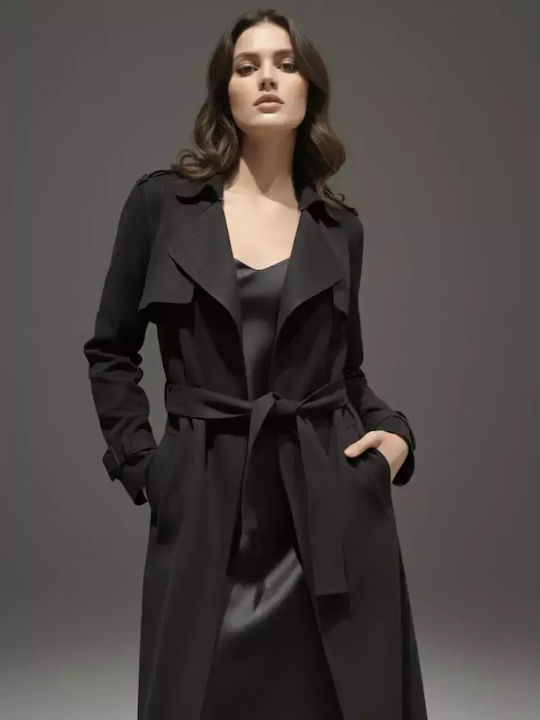Women's Black Coat with Belt