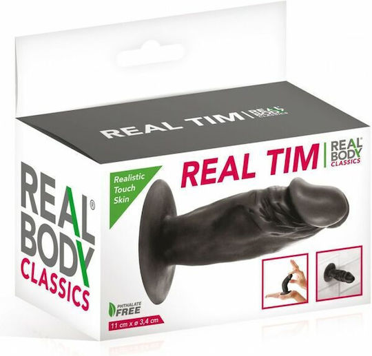 Real Body Dildo με Βεντούζα Μαύρο 11cm