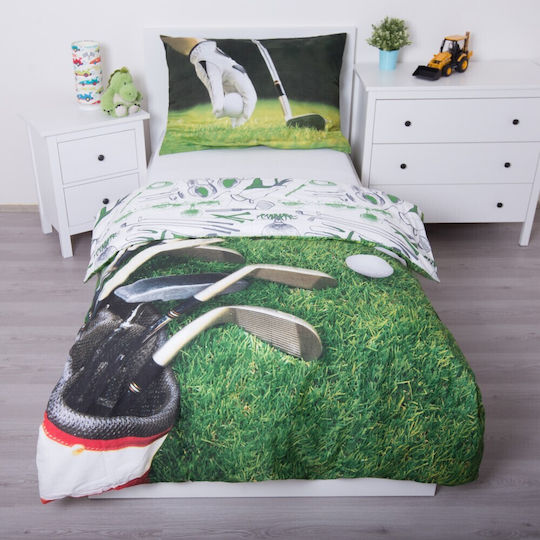 Golf Σετ Παιδική Παπλωματοθήκη Μονή με Μαξιλαροθήκη Βαμβακερή Πράσινη 140x200εκ.