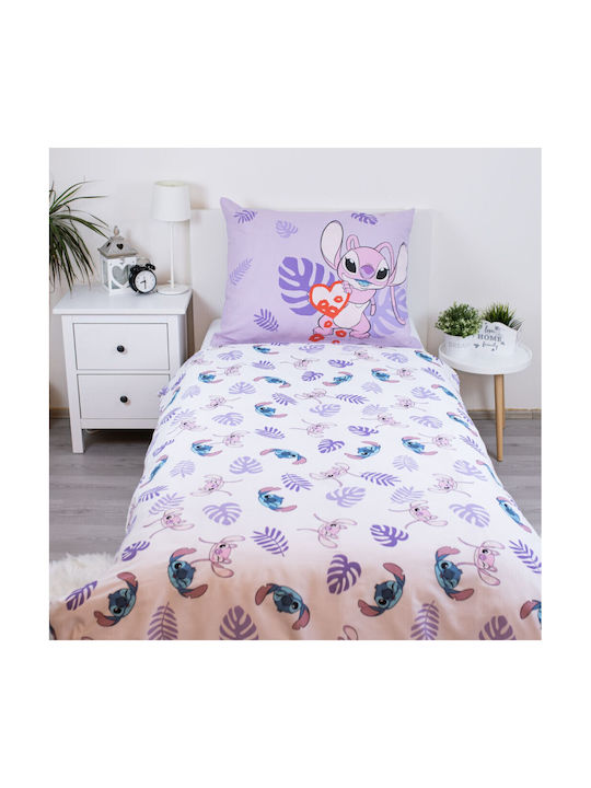 Disney Lilo And Stitch Kids Duvet Cover Single Cotton Purple 140x200cm
