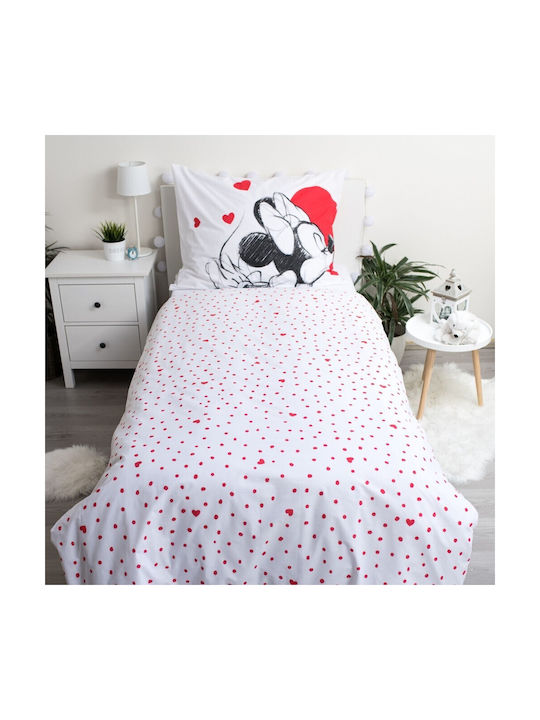 Disney Minnie Set Kids Duvet Cover Single with Pillowcase Cotton White 140x200cm