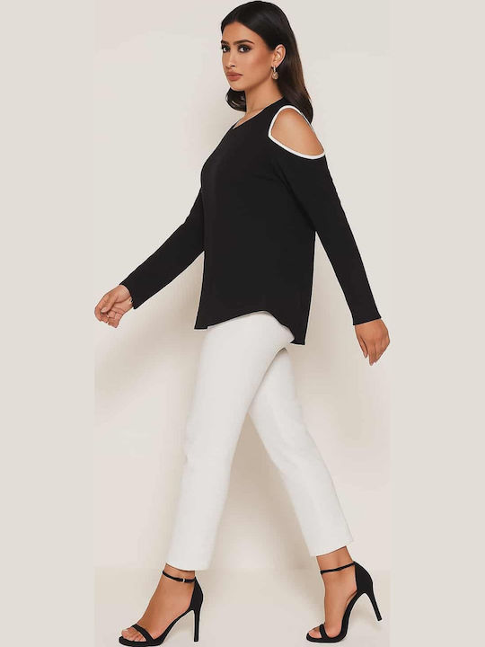Plus Size Greek Women's Blouse with 3/4 Sleeve Black