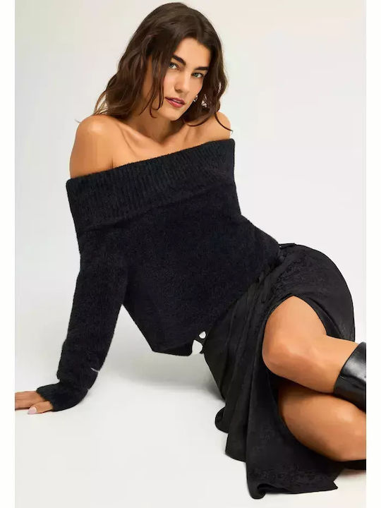 Pulover Damă Cu Guler Înalt Negru