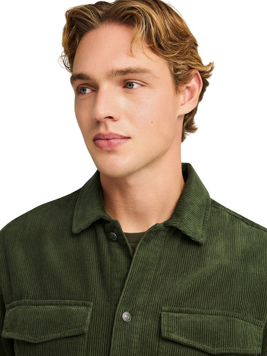 Дълъг Ръкав Рипсено Кадифе Overshirt Зелен