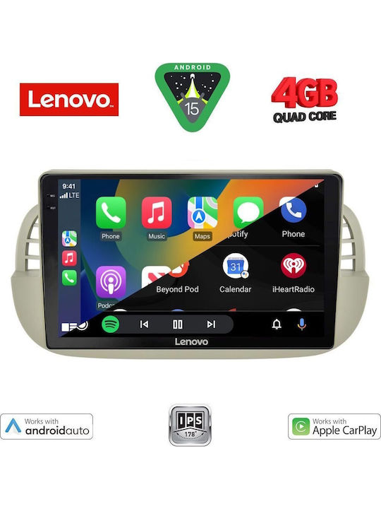 Lenovo Car Audio System for Fiat 500 2007-2015 (Bluetooth/USB/WiFi/GPS/Apple-Carplay/Android-Auto) with Touch Screen 9"