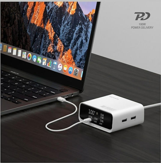 4Smarts Βάση Φόρτισης GaN με 2 Θύρες USB-A και 3 Θύρες USB-C 100W Power Delivery / Quick Charge 3.0 σε Λευκό χρώμα (546100)