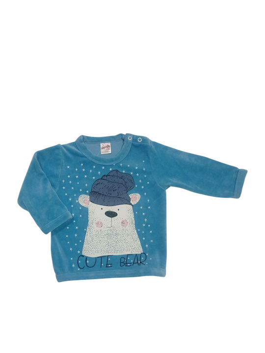 Minerva Παιδική Πιτζάμα Χειμωνιάτικη Βελούδινη Sky Blue Cute Minerva Παιδική Πιτζάμα Χειμωνιάτικη Βελούδινη Sky Blue Cute