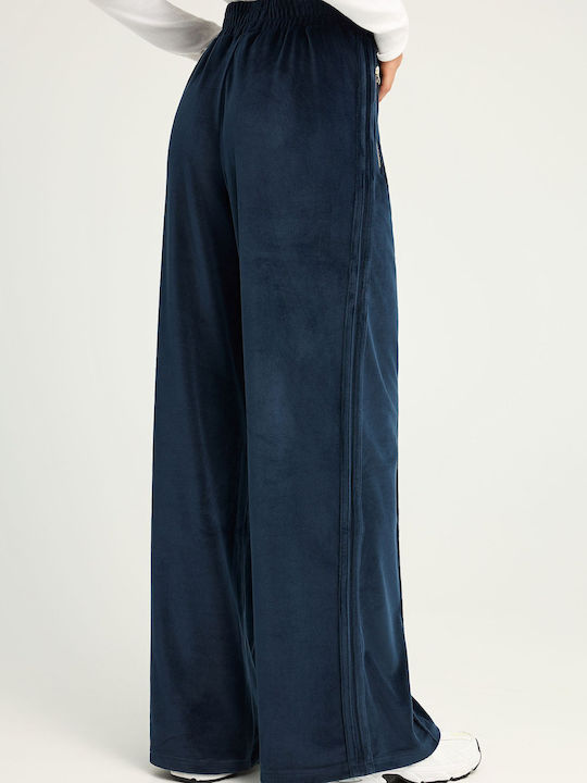 Women's High-waisted Fabric Trousers with Elastic in Relaxed Fit Midnight Blue