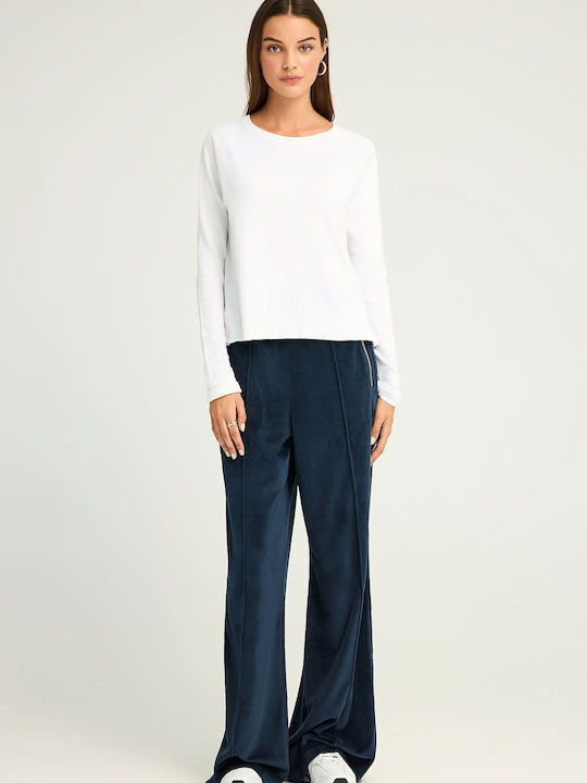 Women's High-waisted Fabric Trousers with Elastic in Relaxed Fit Midnight Blue