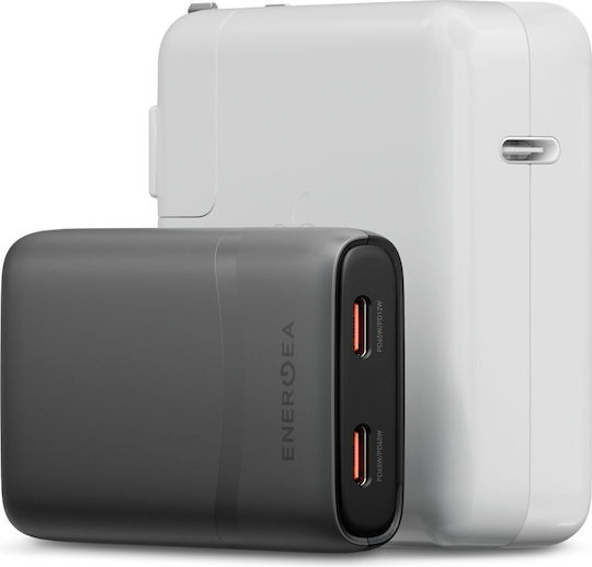 Energea Φορτιστής Χωρίς Καλώδιο GaN με 2 Θύρες USB-C 65W Power Delivery / Quick Charge 3.0 Γκρι (TravelWorld Edge)