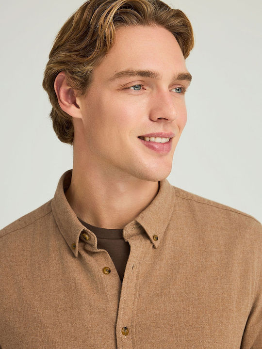 Long-sleeved Cotton Shirt Brown