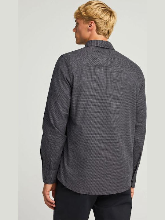 Long-sleeved Cotton Shirt Checked Gray