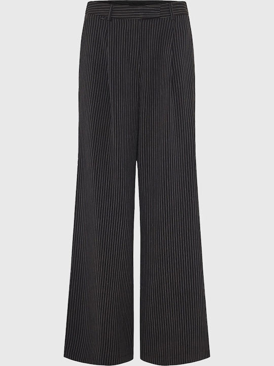 Women's Fabric Trousers Regular Fit Striped Black