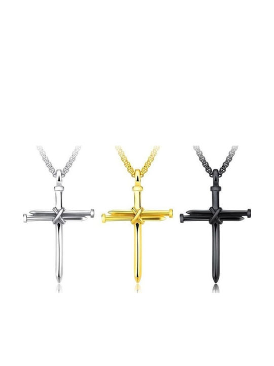 Мъжко Колие Кръст Черен Black Cross Necklace Made Nails Molfs
