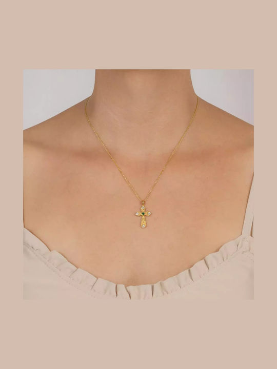 Women's Gold Byzantine Cross 14K Double Sided with Chain