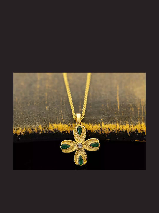 Women's Gold Byzantine Cross 14K Double Sided with Chain