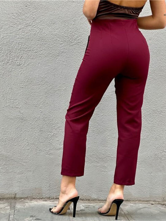 Dama Talie înaltă Tesatura Pantaloni Bordeaux