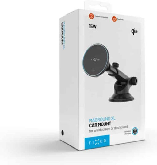 Fixed Car Mobile Mount with Magnet & Wireless Charging Black