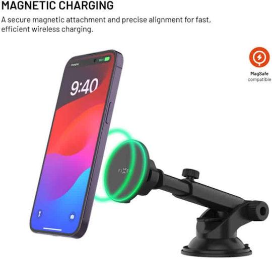 Fixed Car Mobile Mount with Magnet & Wireless Charging Black