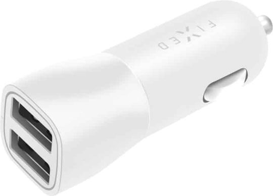 Fixed Auto-Ladegerät 15W mit Anschlüssen: 2xUSB-A Weißes Farbe