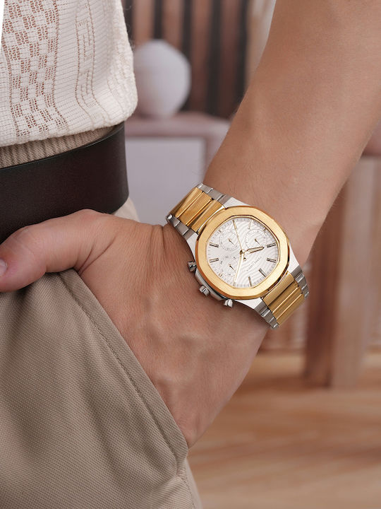 Pierre Cardin Two Tone Herrenuhr 42mm Batterie mit Silber Metallarmband