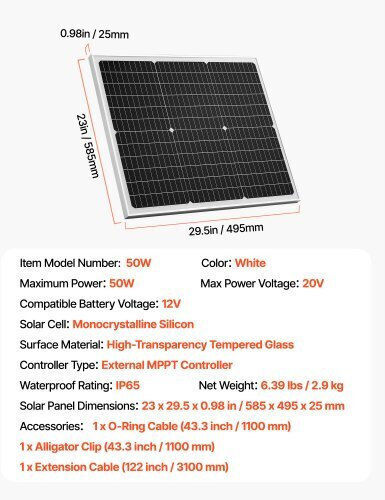 Vevor Solar Charger 50W 12V (LKXLDJG50WWZFD55P001Y3)