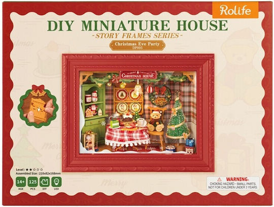 Rolife Construction Toy Wooden Robotime Christmas Eve Party with Frame LED for Children 14+ Years