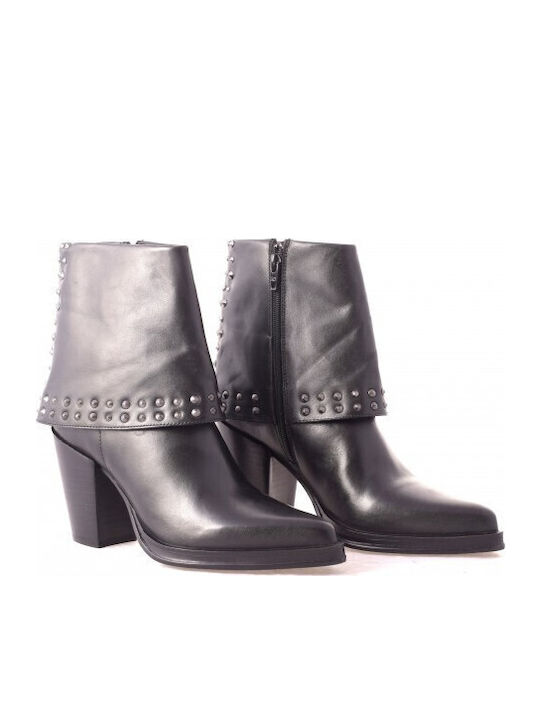 Leder Damen Cowboy-Stiefeletten mit hohem Absatz Schwarz