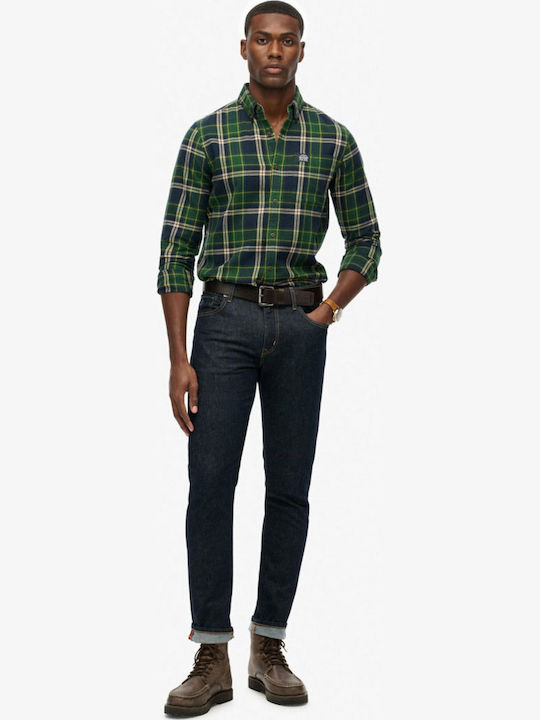 Long-sleeved Shirt in Wide Line Checked Blue, Green