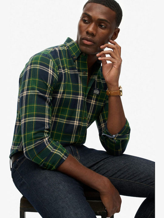 Long-sleeved Shirt in Wide Line Checked Blue, Green