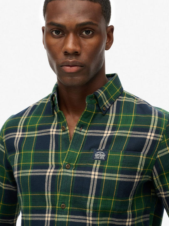 Long-sleeved Shirt in Wide Line Checked Blue, Green