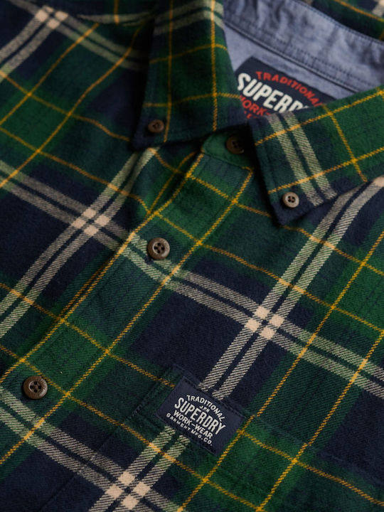 Long-sleeved Shirt in Wide Line Checked Blue, Green