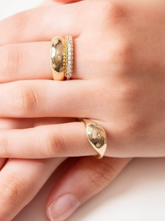 Lunaorocreations 14 Carat Gold Star Dome Ring