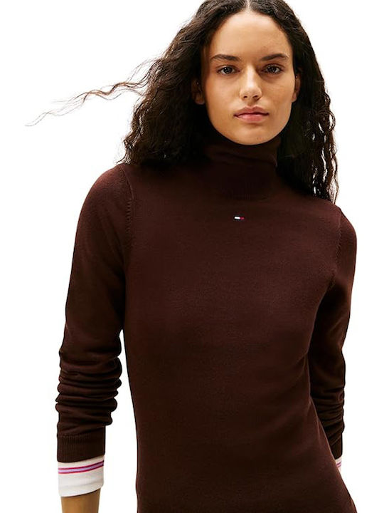 Mini Knitted Dress with Turtleneck Brown